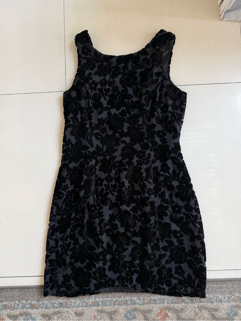90’s Black Floral Velvet Dress